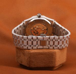 Lujoso reloj personalizado de acero inoxidable para hombre, Diamante de moissanita helado completo, esfera De fecha clásica, pantalla analógica, cristal, moda elegante - Product Image 3