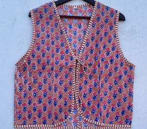 Handmade <b>Women's</b> Floral Printed Cotton Waistcoat Comfortable Open Front V-Neck Stylish Streetwear with Short Outer <b>Knitted</b> <b>Vest</b> - Product Image 1