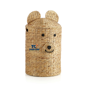 Cute Design Water Hyacinth Bear Baskets with two handles Decor Rattan Basket Kids <b>Toy</b> Storage Basket Eco Friendly - Product Image 1
