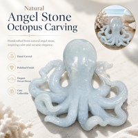 Statue d'octopus en pierre d'ange polie, sculptée à la main, en cristal naturel, sculpture de vie marine pour présentation sur étagère ou table