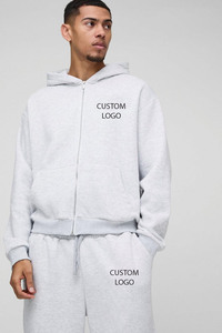 Nouveaux hommes Streetwear hip Hop unisexe surdimensionné recadrée sweat à capuche zippé et jogging évasé ensemble LOGO personnalisé survêtement pour hommes - Product Image 2