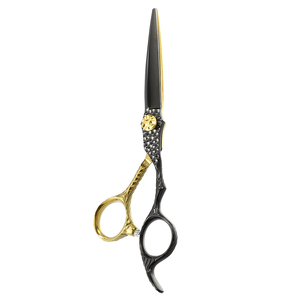Tijeras de corte de pelo de color dorado y negro, tijeras de corte de pelo de acero metálico, tijeras de peluquero afiladas con tornillo elegante - Product Image 6