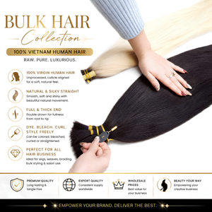 Extensiones de Cabello Humano Virgen al por Mayor de Vietnam, Crudo, con Cutícula Alineada, Doble Trama, Tejido a Máquina, Liso Natural, Negro y Rubio - Product Image 1