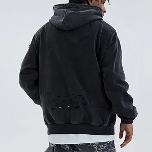Sweat à capuche zippé vintage pour homme en coton 100% lourd, délavé à l'acide, effet usé - Product Image 5