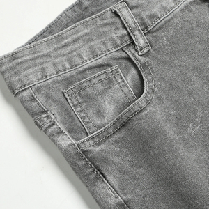 Jean en denim gris délavé coupe slim à jambe droite pour homme, pantalon décontracté en coton taille mi-haute style automne - Product Image 4