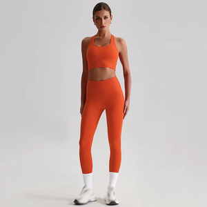Ensemble de yoga pour femme : Leggings taille mi-haute et brassière de sport avec logo frontal, 4 pièces, respirant, sans coutures, tenue d'entraînement assortie - Product Image 6