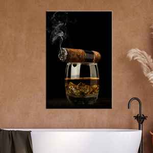 Toile imprimée : Art du cigare et du verre à whisky pour une décoration élégante, TOILE ENVELOPPÉE - Product Image 1