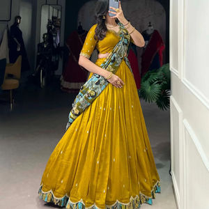 Designer Vichitra Silk Lehenga Choli avec impression numérique Winter Festive Wear Bridal Dupatta pour les commandes en gros pour les fêtes - Product Image 1