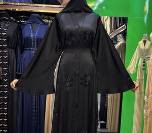 Dubai style Kaftan Abaya Handmade Turkish Floor Length Long Sleeve V Neck Polyester Regular Fit Casual Evening Party Flared - Product Image 5