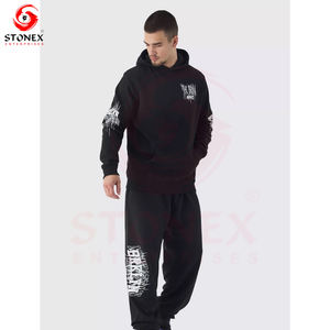 Ensemble deux pièces en coton personnalisé OEM ensembles sweat à capuche et pantalon vintage délavés avec fermeture éclair et strass survêtements avec patch délavé au soleil pour hommes - Product Image 3