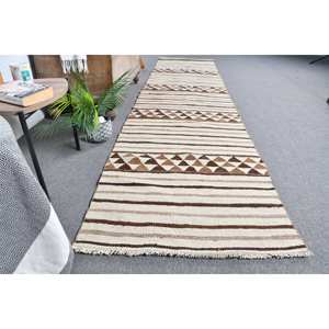Tapis turc vintage grande surface 2,6 x 10,7ft Beige marron chef-d 'œuvre laine Latex support Patchwork pour couloir Rectangle chambre tapis - Product Image 4