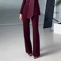 Kadınlar İçin Moda Geleneksel Vintage Kışlık Pantolon Takımları 2 Parça Nefes Alabilen Uzun Kollu Blazer ve Yüksek Bel Geniş Paçalı Pantolon