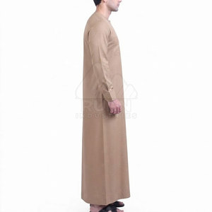 New Design Arabic <b>Thobe</b> for <b>Men</b> Comfortable Traditional Kurta Ankle Length Long Sleeve Crew Neck Button Placket Cotton - Product Image 4