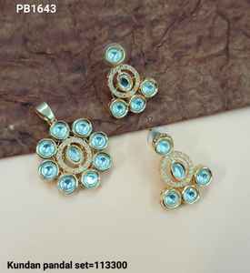 Flower Stylish Kundan & Drop Traditional Gold Plated Pendent Necklace <b>Set</b> Matching Earring Without Chain Pendent Necklace <b>Set</b> - Product Image 3