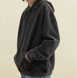 Sudadera con Capucha Personalizada con Logotipo, para Hombre, Estilo Vintage Lavado, Invierno, Color Sólido, 100% Algodón, Unisex, Corte Regular, Sudadera Lisa con Efecto Ácido - Product Image 3