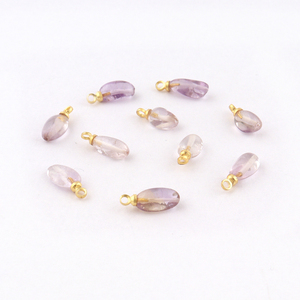 Charming Tumble Smooth Natural Purple Amethyst <b>Pendant</b> Connector Brass Gold Plated Top Drilled Diy Single <b>Bail</b> Supply Connectors - Product Image 5