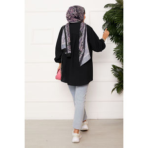 Camisa Kimono Informal Vintage para Mujer, Cuello con Volantes, Botones al Frente, Tejido de Punto y Chifón, Talla Única XL para Oficina, Color Negro - Product Image 3