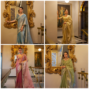 New Fashion Designer Sari In <b>Tissue</b> Shimmer With Zari Weaving Work Sequins Lace Border Saree And Blouse <b>Wedding</b> Party Collection - Product Image 4