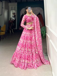 Acheter un nouveau look de soirée de créateur en soie Georgette fantaisie entièrement surpiqûre impression fantaisie confort personnalisé travail magnifique Lahenga Choli - Product Image 6