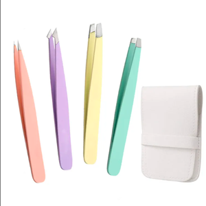 Pince à épiler professionnelle en acier inoxydable, pointe droite colorée, lot de 4, étui inclus, étiquette privée personnalisée, ensemble de pinces à épiler 9 cm - Product Image 2