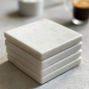 Modern Square <b>White</b> Stone <b>Coasters</b> Wholesale Tabletop Mats & Pads for Tea Home Decor & Kitchen Use - Product Image 1