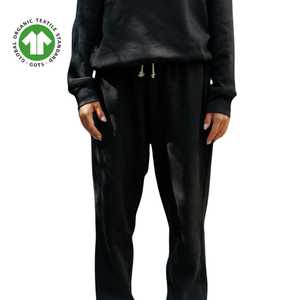 Women Organic Cotton Heavyweight Fleece Sweatpants - <b>Black</b>, 9 oz <b>Fabric</b>, Plush and Warm, Relaxed Fit with Stretch Waistband - Product Image 1