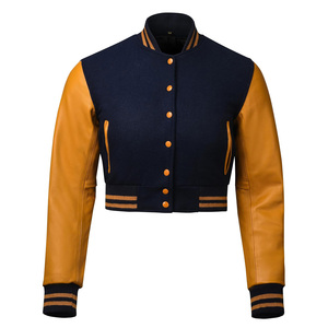 Ladies Cropped Varsity Jacket avec Logo Personnalisé en Cuir Véritable Corps en Laine et Coton Rempli Vente en Gros Crop Letterman Jacket pour Femmes - Product Image 6