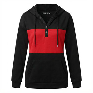 Sudaderas con Capucha Casuales y Elegantes al por Mayor para Mujer, Sudadera con Botones Henley, Cuello en V, Manga Larga, Bolsillo, Otoño Invierno - Product Image 4