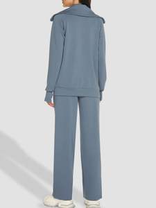 Ensembles de survêtement 2 pièces pour femmes tenues de salon à manches longues Double fermeture éclair sweat pantalon de survêtement survêtement décontracté - Product Image 2