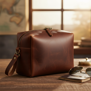 Wholesale genuine leather <b>Toiletry</b> <b>Bag</b> <b>Men's</b> Shaving <b>Bag</b> Vintage Leather Organizer <b>Toiletry</b> Wash <b>Mens</b> <b>Bag</b> for Travelers - Product Image 2