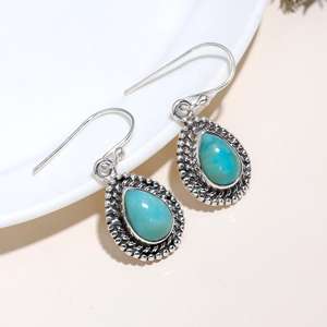 Pendientes Colgantes de Plata de Ley 925 con Larimar Genuino en Forma de Pera con Engaste de Bisel, Joyería Hecha a Mano para Esposa - Product Image 3