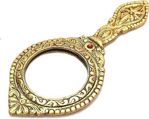 24 cm Golden Aluminium Handheld <b>Mirror</b> with Handle Art Deco Design Style Decorative Showpiece - Product Image 2