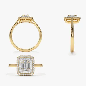 แหวนเพชรบาแกต14K 18K แหวนเพชรธรรมชาติสีทองภาพลวงตาการตั้งค่าการหมั้นงานแต่งงานแบบวินเทจที่มีเอกลักษณ์ - Product Image 3