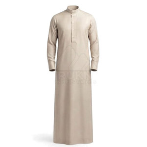 Simple Saudi Classic <b>Thobe</b> Casual Lightweight Breathable Cotton Tailored Design Neat Collar Front Buttons Comfortable Full - Product Image 4