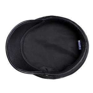 European/American Fashion Navy Hat <b>Men</b> Women Genuine Leather Red White Soft Lambskin <b>Flat</b> Top <b>Caps</b> Male Korean Boina - Product Image 4
