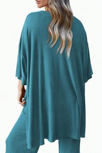 Ensemble deux pièces pour femmes-Ensemble de survêtements d'été-Mignon pyjama décontracté-Ensemble d'entraînement-Léger, doux et extensible-Coupe ample/Pullover - Product Image 5