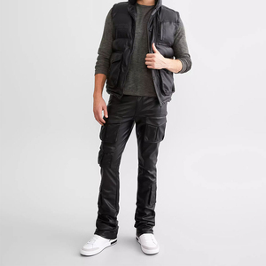 กางเกงหนังผู้ชายทรงคาร์โก้ มีห่วงเข็มขัดและกระเป๋าอเนกประสงค์ กางเกงหนังผู้ชายทรงคาร์โก้ลำลองสำหรับขายออนไลน์ - Product Image 1