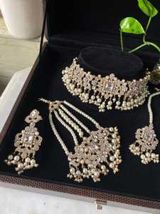 Ensemble de bijoux en acier inoxydable plaqué platine personnalisé perle double anneau boucles d'oreilles collier bracelet-pour la fête de mariage - Product Image 4