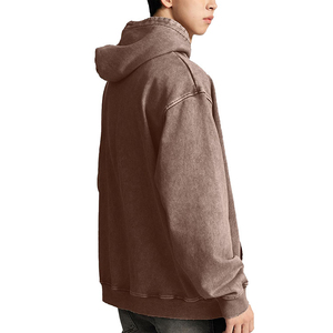 Customizable Acid <b>Washed</b> Terry Hoodie for Men Oversized Distressed Basics Cotton Blended Solid Raw Printing Vintage Design - Product Image 3