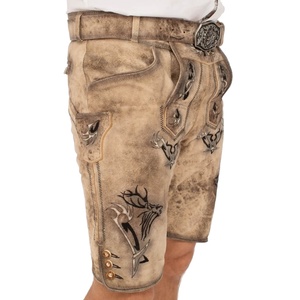 Auténticos Pantalones Cortos Lederhosen de Cuero de Ante Vacuno Personalizados, Prendas Tradicionales Bávaras Hechas de Lona con Patrón Sólido - Product Image 5