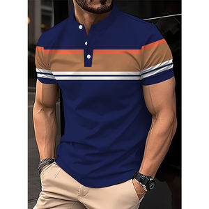 Polo court d'été en tricot à imprimé unique pour hommes, en coton et polyester avec col montant boutonné, design respirant - Product Image 4