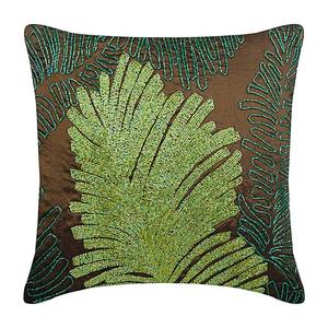 Art Silk Brown Beaded Tropical Style <b>Decorative</b> Throw <b>Pillow</b> Cover, Nature and Floral Leaf Toss cushion Cover by The HomeCentric - Product Image 1