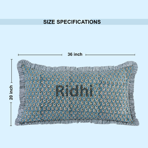 Funda de Almohada Lumbar con Volantes RIDHI, Diseño Floral Azul Pavo Real, 20x36, Estampado a Mano, Algodón, Personalizable, Removible, Lavable, Decorativa - Product Image 6