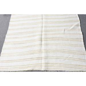 Alfombra de lana blanca y beige moderna de 4,2x9,1 pies, diseño de retazos turcos de tejido plano para decoraciones de sala de estar para adolescentes con respaldo de látex - Product Image 4