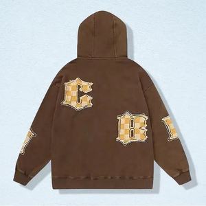 100% algodón Unisex Vintage Sun Faded Distress bordado pulóver Sudadera con capucha impreso Puff ropa Joggers entrenamiento gimnasio sudaderas con capucha - Product Image 4