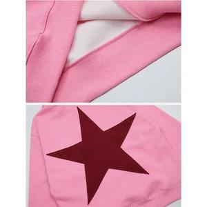 Ropa informal de mujer de peso pesado personalizada, sudaderas con estampado descolorido, apliques bordados, diamantes de imitación, sudadera con capucha de punto sólido, logotipo frontal - Product Image 2