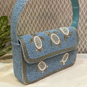 blue tortoise beaded handbag for <b>women</b> Indian fully handcrafted luxury evening bridal party fashion accessory export wholesale - Product Image 1