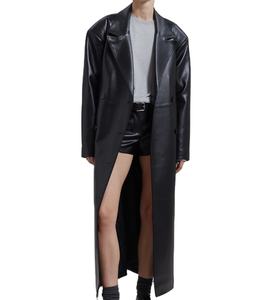 Manteau d'automne au design unique avec grande poche, ceinture à la taille, long manteau en cuir, coupe-vent, capuche, col montant, veste en cuir de vache pour homme - Product Image 2