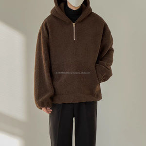 Sweat à capuche en polaire épais pour couple, demi-zip, épaules tombantes, décontracté, polyvalent, rétro, veste à capuche pour homme - Product Image 1