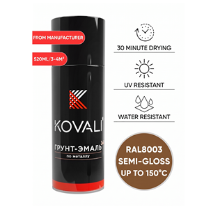KOVALI 3 en 1 Aerosol en Spray, Imprimación, Esmalte, Protección Anticorrosión, para Metal y Madera, Semi-Brillante, Color Marrón Arcilla, RAL 8003, 520ml - Product Image 1